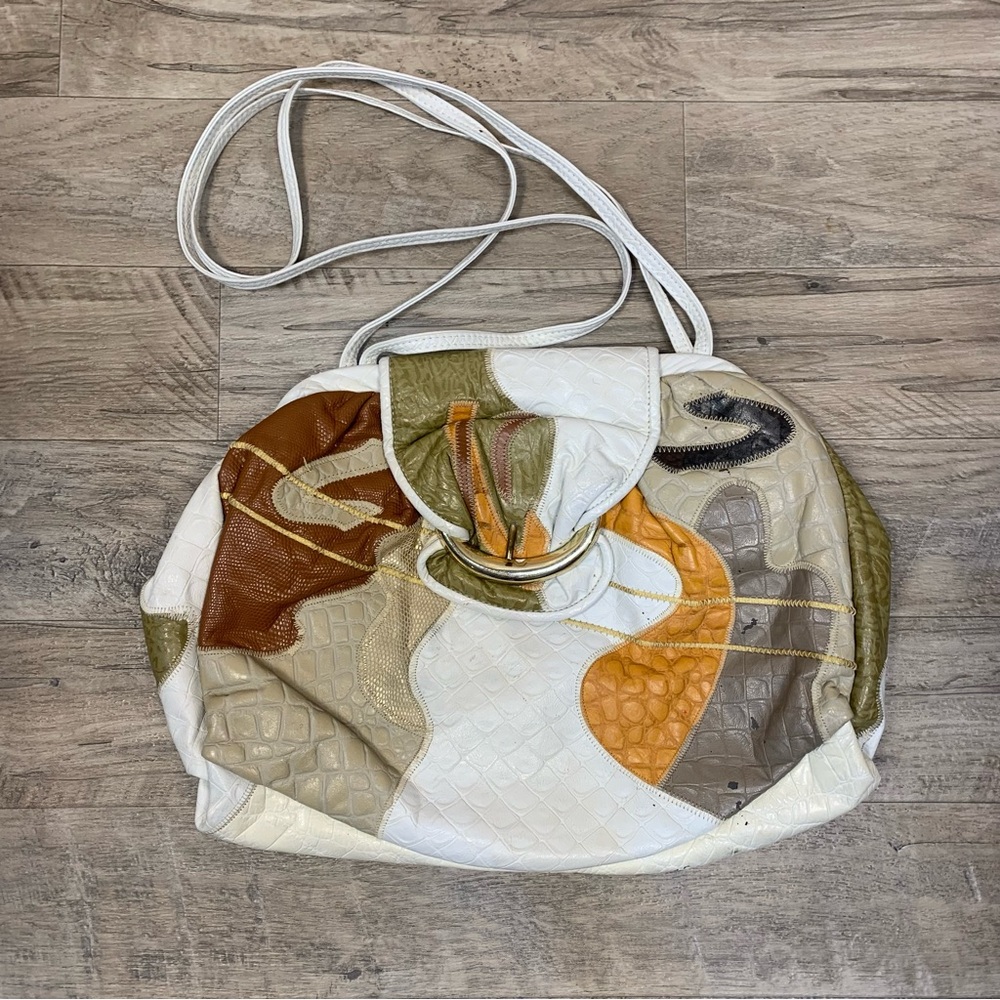 VTG Fifth Avenue Patchwork Mixed Media Large Shoulder Bag Made USA